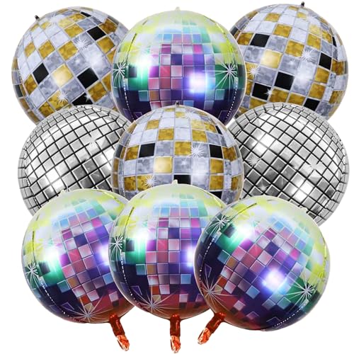DGUSO Disco Dekoration Party 9 Stück Discokugel Deko Disco Deko Party Deko 22 Inches 4d Luftballons Dreidimensionale Disco Kugeln Laser Disco Aluminiumfolienkugeln Tanzlokale Und Disco Dekorationen von DGUSO