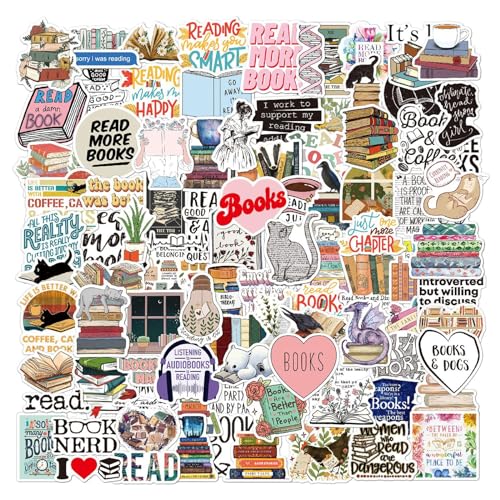 DGUSO Sticker Book 100 Stück Reading Aufkleber, Sticker Bücher Buch Lesen Vintage Aufkleber für Wasserflasche, Laptop, Scrapbook, Skateboard, Wasserdichte Vinyl Sticker für Erwachsene und Jugendliche von DGUSO