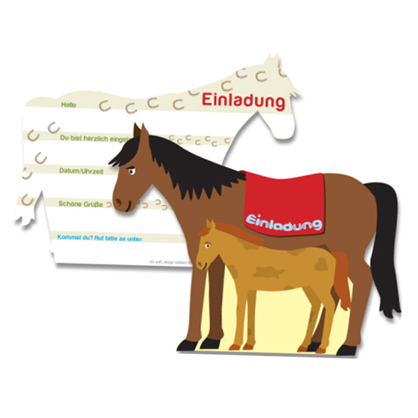 Pferde Einladungskarten im 6er Pack, 14cm x 11cm