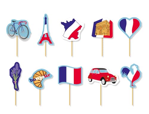 20 Muffin-Picker * FRANKREICH * als Deko für Länderparty und Mottoparty | France Paris Muffindekoration Cake-Topper Rot Weiß Blau Tricoore Party Set von DH-Konzept