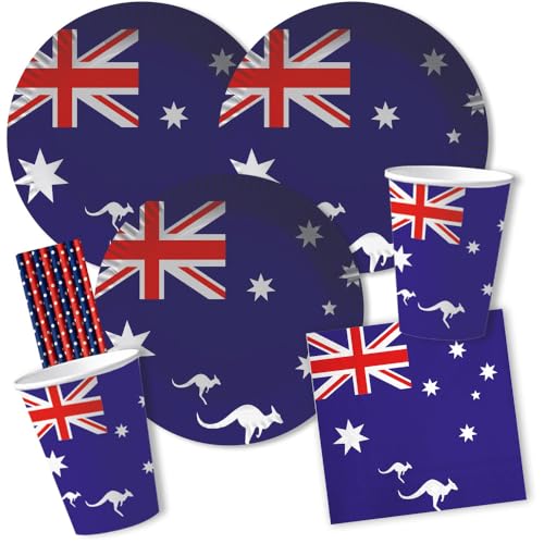 56-teiliges Party-Set Australien - Teller Becher Servietten Trinkhalme für 10 Personen 56-teiliges Party-Set Australien - Teller Becher Servietten Trinkhalme für 10 Personen von DH-Konzept