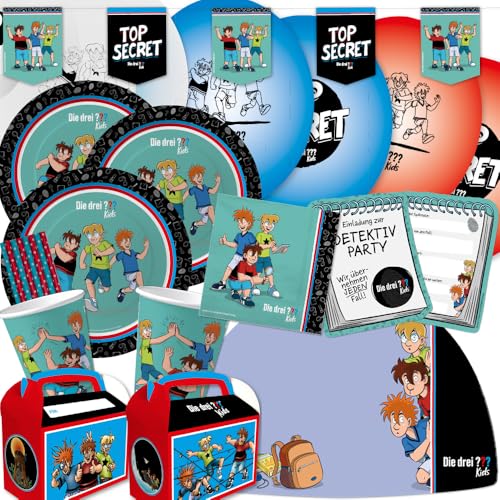 78-teiliges Party-Set - Drei Fragezeichen ??? Kids - Detektive - für 8 Kinder von DH-Konzept