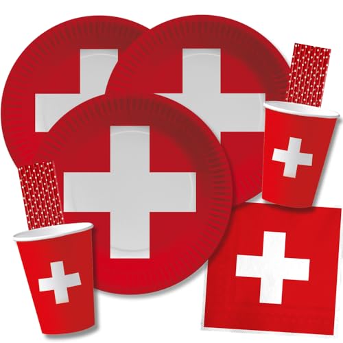 84-teiliges Party-Set Schweiz - Teller Becher Servietten Trinkhalme für 20 Personen 84-teiliges Party-Set Schweiz - Teller Becher Servietten Trinkhalme für 20 Personen von DH-Konzept
