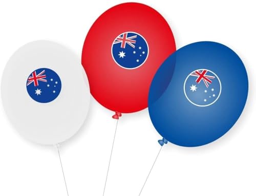 9 Luftballons * AUSTRALIEN * als Deko für Mottoparty, Länderparty und Geburtstag | ⌀28cm, rot, weiß, blau mit Länderflagge | Australia Ballons Party Set von DH-Konzept