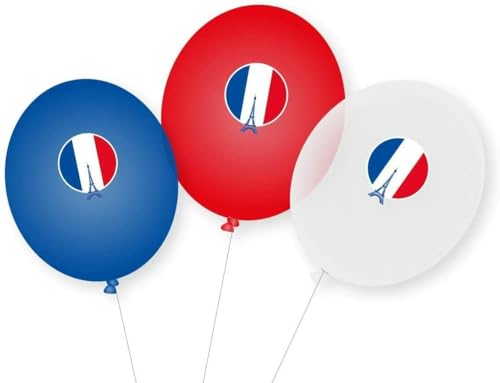 9 Luftballons * FRANKREICH * als Deko für Mottoparty, Länderparty und Geburtstag | ⌀28cm, rot- weiß-blau mit Länderflagge | France Paris Tricolore Ballons Party Set von DH-Konzept