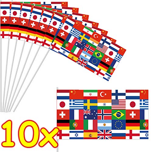 DH-Konzept 10 Papierflaggen * FLAGGEN Welt * als Deko für EM 2020-Party und Geburtstag | Länder Erde Fahnen WM 2022 Mottoparty Fähnchen Dekoration von DH-Konzept
