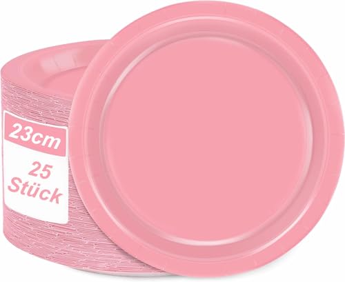 DH-Konzept 25 rosa Pappteller | FSC®-zertifiziert, plastikfrei, rund, 23cm | Rose Pink Teller Partyteller für Geburtstag Party Mottoparty | Deutscher Hersteller von DH-Konzept
