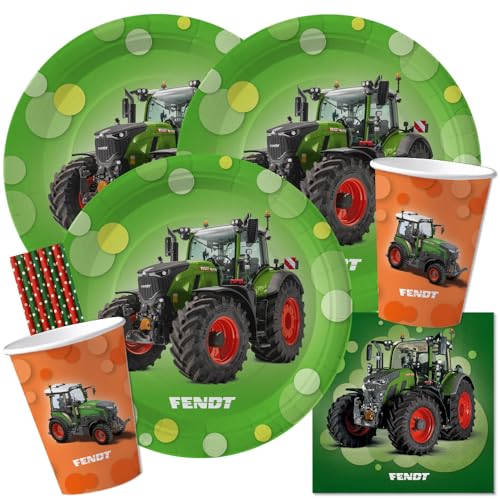 DH-Konzept 56-teiliges Party-Set Traktor Fendt - Teller Becher Servietten Trinkhalme für 10 Personen von DH-Konzept