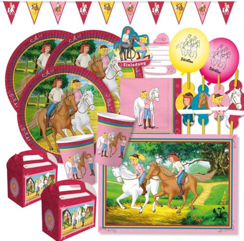 DH-Konzept 69-teiliges Party-Set - Bibi und Tina - Teller Becher Servietten Platzsets Wimpelkette Einladungen Papier-Trinkhalme Luftballons Partyboxen für 6-8 Kinder von DH-Konzept