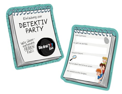 DH-Konzept 8 Einladungskarten * DIE DREI ??? KIDS * für Kinderparty und Kindergeburtstag | 3 Fragezeichen Einladungen Invites Kinder Detektive Party Set von DH-Konzept