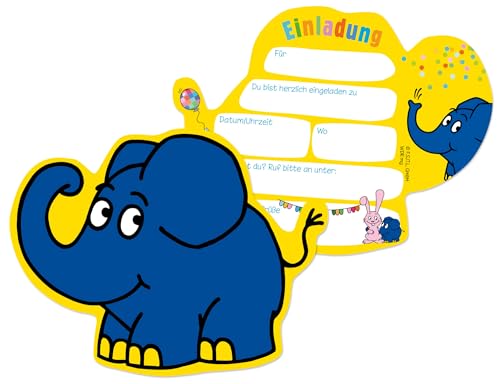 DH-Konzept 8 Einladungskarten * DIE SENDUNG MIT DEM ELEFANTEN * für Kinderparty und Kindergeburtstag | Die Maus Elefant Lach- und Sachgeschichten Einladungen Invites Kinder Party Set von DH-Konzept
