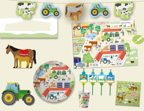 DH-Konzept Bauernhof Partyset 61-teilig für 8 Kinder // Kindergeburtstag Bauerhof Dekoration von DH-Konzept