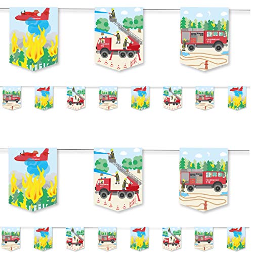DH-Konzept 3,5m Wimpelkette * Feuerwehr * als Deko für Kindergeburtstag und Mottoparty | Kinder Girlande Partykette Fire Fighter Party von DH-Konzept