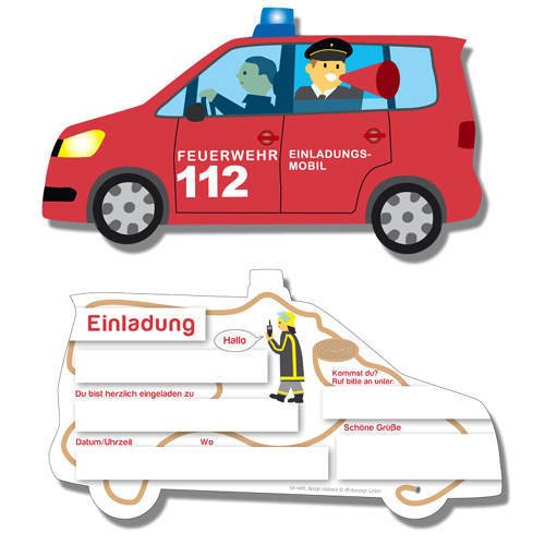 DH-Konzept Einladungskarten Spannende Feuerwehr 6er Pack von DH-Konzept
