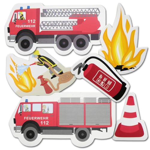 Kindergeburtstag Feuerwehr Tischdeko Motive - 48 Stück Partydeko mit 6 unterschiedlichen Feuerwehr Motiven (2 x 24 Stück) von DH-Konzept
