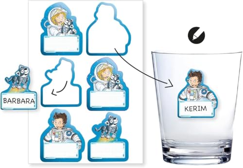 Namensaufkleber * Der kleine Major Tom * zum Beschriften | 6 Sticker auf einem A5 Bogen | als ergänzende Alternative zu Pappbecher | Weltraum Astronauten Aufkleber zum Kindergeburtstag & Basteln von DH-Konzept