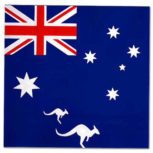 Papierservietten mit Australien Flagge Motiv – 40 Stück, 33x33 cm, 1/4 Falz, 3-lagig für australisches BBQ, Fanparty, Nationalfeiertag, Länderdeko oder Mottopartys (2 x 20 Servietten) von DH-Konzept