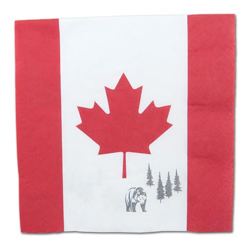 Papierservietten mit Kanada Flagge Motiv – 40 Stück, 33x33 cm, 1/4 Falz, 3-lagig für kanadischen Abend, Fanparty, Nationalfeiertag, Länderdeko oder Mottopartys (2 x 20 Servietten) von DH-Konzept