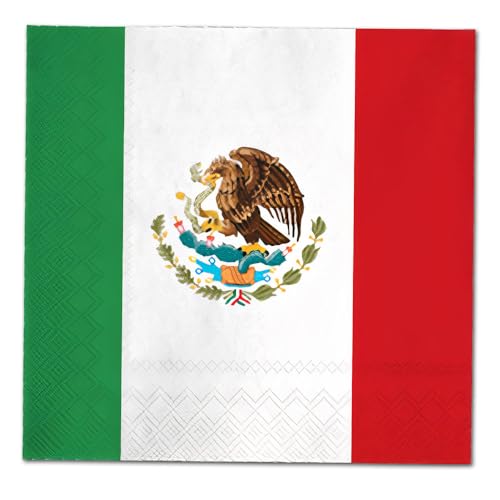 Papierservietten mit Mexiko Flagge Motiv – 40 Stück, 33x33 cm, 1/4 Falz, 3-lagig für Fiesta Mexicana, Fanparty, Nationalfeiertag, Länderdeko oder Mottopartys (2 x 20 Servietten) von DH-Konzept
