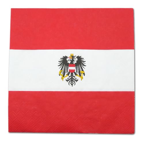 Papierservietten mit Österreich Flagge Motiv – 40 Stück, 33x33 cm, 1/4 Falz, 3-lagig für österreichischen Abend, Fanparty, Nationalfeiertag, Länderdeko oder Mottopartys (2 x 20 Servietten) von DH-Konzept
