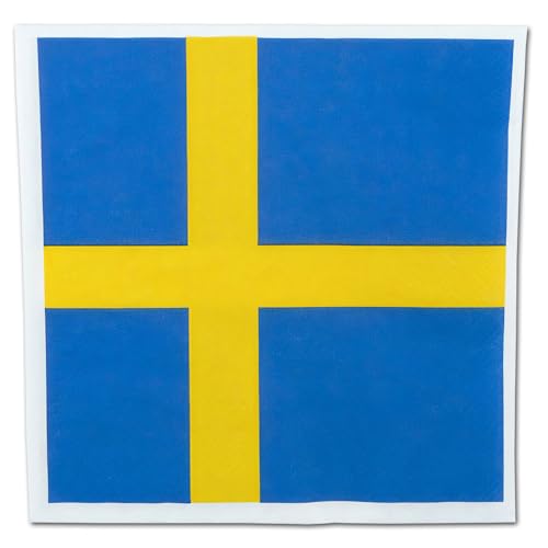 Papierservietten mit Schweden Flagge Motiv – 100 Stück, 33x33 cm, 1/4 Falz, 3-lagig für schwedischen Abend, Fanparty, Nationalfeiertag, Länderdeko oder Mottopartys (5 x 20 Servietten) von DH-Konzept
