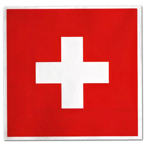 Papierservietten mit Schweiz Flagge Motiv – 40 Stück, 33x33 cm, 1/4 Falz, 3-lagig für schweizer Abend, Fanparty, Nationalfeiertag, Länderdeko oder Mottopartys (2 x 20 Servietten) von DH-Konzept
