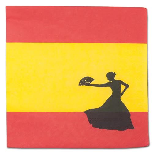 Papierservietten mit Spanien Flagge Motiv – 40 Stück, 33x33 cm, 1/4 Falz, 3-lagig für spanischen Abend, Fanparty, Nationalfeiertag, Länderdeko oder Mottopartys (2 x 20 Servietten) von DH-Konzept