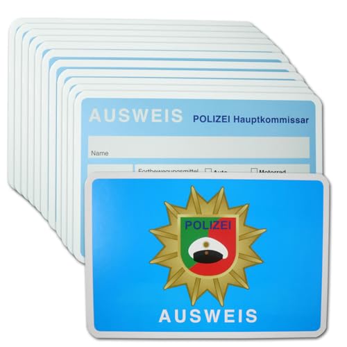 12 Polizei Motiv Deko Ausweis Kindergeburtstag – Spielausweise Hauptkommissar, 11x7,5 cm, Karton beidseitig bedruckt, Partyspiel, Tischdeko & Mitgebsel für Kinder (2 x 6 Stück) von DH-Konzept