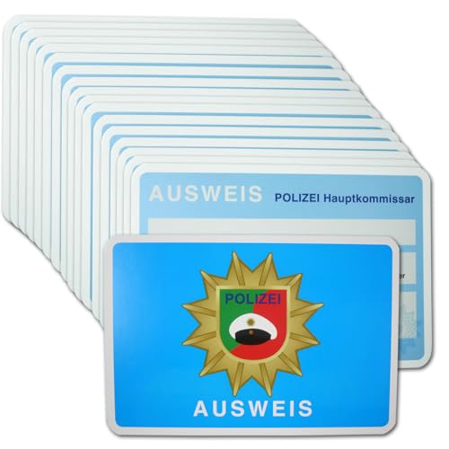 Polizei Motiv Deko Ausweis Kindergeburtstag – Spielausweise Hauptkommissar, 11x7,5 cm, Karton beidseitig bedruckt, 18er-Pack, Partyspiel, Tischdeko & Mitgebsel für Kinder (3 x 6 Stück) von DH-Konzept