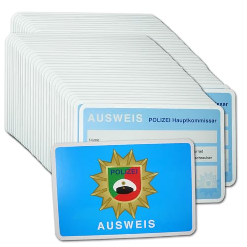 60 Polizei Motiv Deko Ausweis Kindergeburtstag – Spielausweise Hauptkommissar, 11x7,5 cm, Karton beidseitig bedruckt, Partyspiel, Tischdeko & Mitgebsel für Kinder (10 x 6 Stück) von DH-Konzept