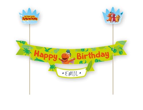 Tortenbanner * DER KLEINE DRACHE KOKOSNUSS * als Deko als Kuchen und Torten | 23x20cm, mit Krone und Namensschild | für Kindergeburtstag Kinderparty Kinder Geburtstag Party Kuchenbanner von DH-Konzept