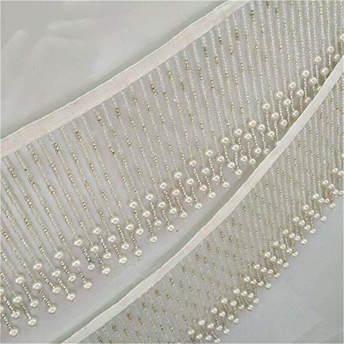 Perlenbesetztes Band mit Fransenborte und Quasten, für Tanzkostüm, Kleid, Spitze, 91 cm (Silber) von DH-Link