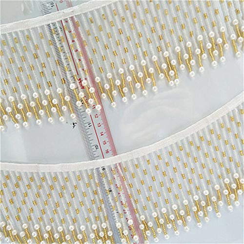 Perlenbesetztes Spitzenband mit Fransen und Quasten, für Tanzkostüm, 91 cm (hellgelb) von DH-Link