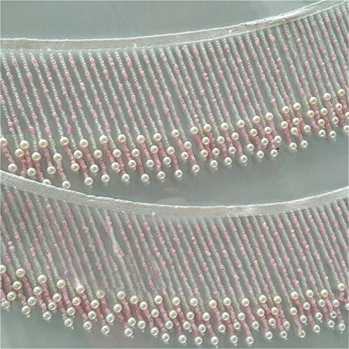 Spitzenband mit Perlen und Kristallfransen, Fransenborte, für Tanzkostüm, 91 cm (Rosa) von DH-Link