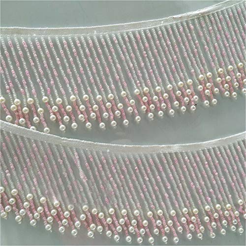 Spitzenband mit Perlen und Kristallfransen, Fransenborte, für Tanzkostüm, 91 cm (Rosa) von DH-LINK