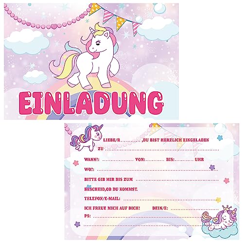 DHAEY Einhorn Einladungskarte, 12 Stück Einhorn Geburtstagseinladungskarte Party Einladungskarten Umschläge Einhorn Motiv Einladungen für Geburtstag Abschlussball Thema Partys(B) von DHAEY