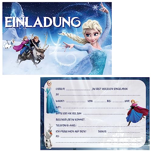 DHAEY Frozen Geburtstagseinladungskarte 12 Stück Elsa Geburtstagseinladungskarte Einladungskarte Prinzessin Elsa Geburtstagseinladungskarte Umschläge Eiskönigin Motiv Einladungen(A) von DHAEY