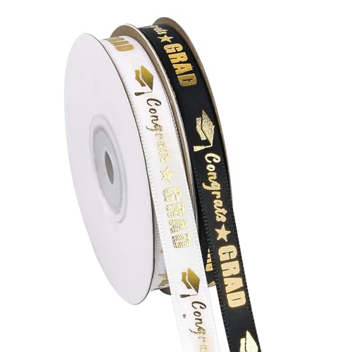 2 Rollen 45,7 m Abschlussband, 0,9 cm breit, Gold-Satinband für Geschenkverpackung, Klasse 2024, Abschlussfeier, Party, Dekorationen, DIY Handwerk 2 Rollen 45,7 m Abschlussband, 0,9 cm breit, Gold-Satinband für Geschenkverpackung, Klasse 2024, Abschlussfeier, Party, Dekorationen, DIY Handwerk von DHAIQC
