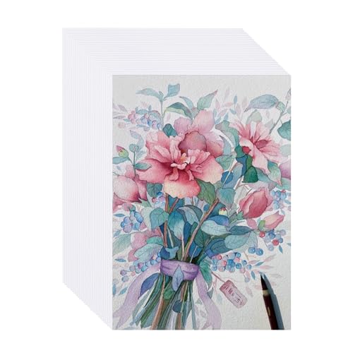 50 Blätter Aquarellpapier A5 300g, Aquarellblock Aquarell Papier Baumwollpapier, Kaltgepresstes Aquarell Papier Karten, Zeichenpapier, Watercolor Paper, Malpapier für Aquarellfarben Postkarten (A5) von DHAIQC