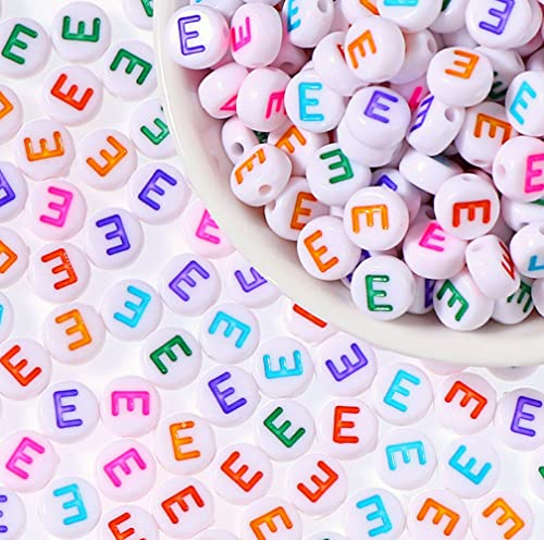 DHARIS 100 STÜCKE Buchstabenperlen 4 x 7 mm Acryl-Alphabet-Perlen Bunte runde Vokal-Buchstaben-E-Perlen für die Schmuckherstellung, Armbänder, Halsketten, DIY-Schlüsselanhänger (100 STÜCKE-E) von DHARIS