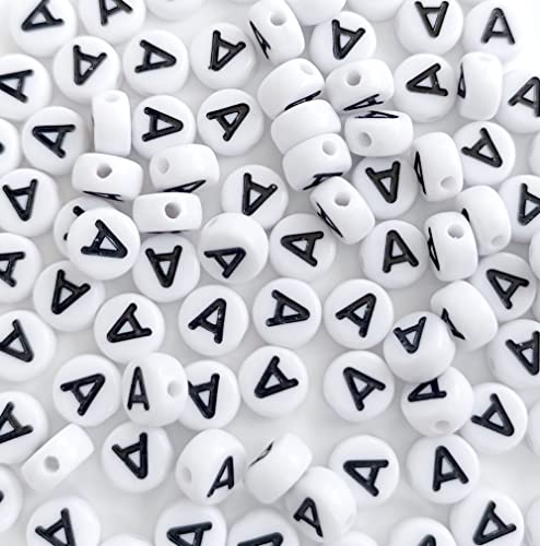 DHARIS 100 STÜCKE Buchstabenperlen 4 x 7 mm Acryl-Alphabet-Perlen zur Schmuckherstellung Weiße runde Vokal-Buchstaben-A-Perlen für Armbänder zur Herstellung von DIY-Halsketten von DHARIS