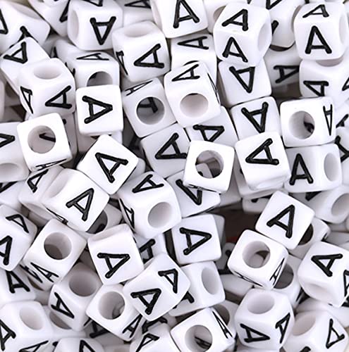 DHARIS 100 STÜCKE Buchstabenperlen 6 x 6 mm Acryl-Alphabet-Perlen, weißer Würfel, Vokal, Buchstabe A, Perlen für Schmuckherstellung, DIY, Armbänder, Halsketten, Schlüsselanhänger (A-100 Stück) von DHARIS