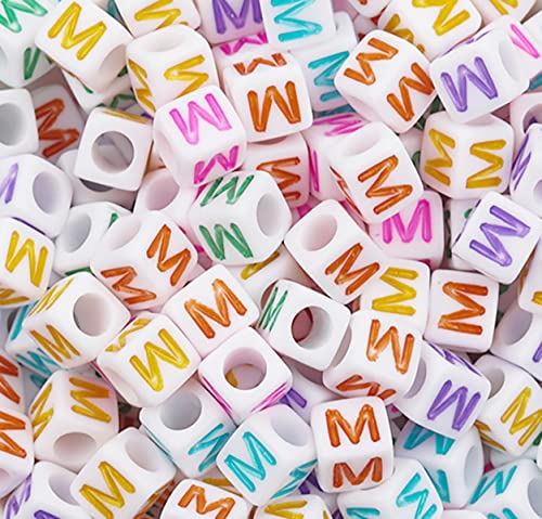 DHARIS 100 STÜCKE Buchstabenperlen 6 x 6 mm Acryl-Alphabet-Perlen Bunte Würfel-Buchstaben-M-Perlen für die Schmuckherstellung DIY Armbänder Halsketten Schlüsselanhänger (M-100 STÜCKE) von DHARIS