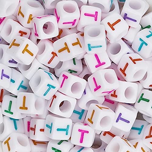 DHARIS 100 STÜCKE Buchstabenperlen 6 x 6 mm Acryl-Alphabet-Perlen Bunte Würfel-Buchstaben-T-Perlen für die Schmuckherstellung DIY Armbänder Halsketten Schlüsselanhänger (T-100 STÜCKE) von DHARIS