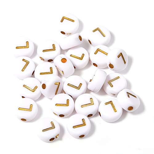 DHARIS 100 STÜCKE Buchstabenperlen Gold Buchstabe Weiß Runde Acryl Alphabet Perlen Buchstaben A ~ Z Perlen für die Schmuckherstellung Armbänder Halsketten Schlüsselanhänger DIY 4X7mm (100 STÜCKE-L) von DHARIS