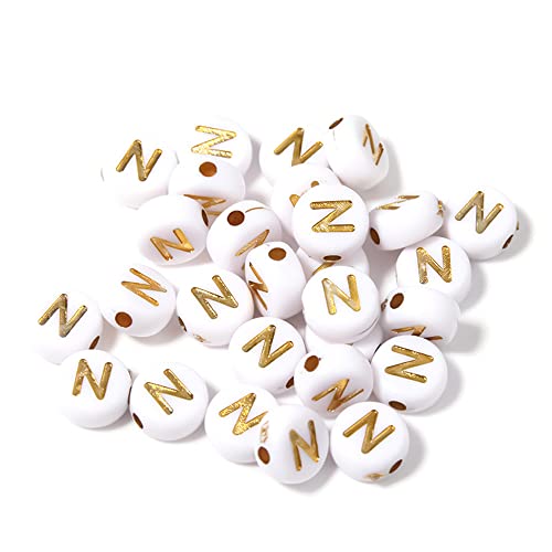 DHARIS 100 STÜCKE Buchstabenperlen Gold Buchstabe Weiß Runde Acryl Alphabet Perlen Buchstaben A ~ Z Perlen für die Schmuckherstellung Armbänder Halsketten Schlüsselanhänger DIY 4X7mm (100 STÜCKE-N) DHARIS 100 STÜCKE Buchstabenperlen Gold Buchstabe Weiß Runde Acryl Alphabet Perlen Buchstaben A ~ Z Perlen für die Schmuckherstellung Armbänder Halsketten Schlüsselanhänger DIY 4X7mm (100 STÜCKE-N) von DHARIS