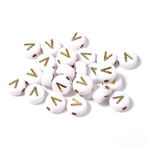 DHARIS 100 STÜCKE Buchstabenperlen Gold Buchstabe Weiß Runde Acryl Alphabet Perlen Buchstaben A ~ Z Perlen für die Schmuckherstellung Armbänder Halsketten Schlüsselanhänger DIY 4X7mm (100 STÜCKE-V) DHARIS 100 STÜCKE Buchstabenperlen Gold Buchstabe Weiß Runde Acryl Alphabet Perlen Buchstaben A ~ Z Perlen für die Schmuckherstellung Armbänder Halsketten Schlüsselanhänger DIY 4X7mm (100 STÜCKE-V) von DHARIS
