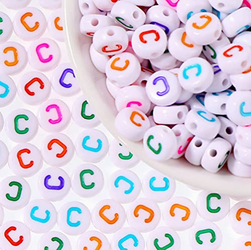 DHARIS 100 STÜCKE Buchstabenperlen Mulitcolor Weiß Runde Acryl Alphabet Perlen Buchstabe C Perlen für die Schmuckherstellung Armbänder Halsketten Schlüsselanhänger DIY 4X7mm(100 STÜCKE-C) von DHARIS
