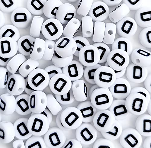 DHARIS 100 STÜCKE Buchstabenperlen Weiß Runde Acryl Alphabet Perlen Buchstabe D Perlen für Schmuckherstellung Armbänder Halsketten Schlüsselanhänger DIY 4X7mm von DHARIS