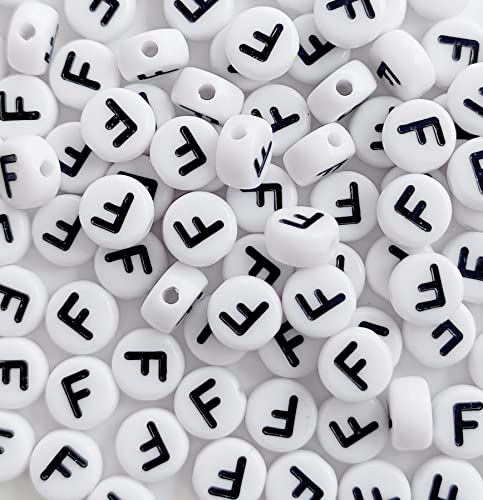 DHARIS 100 STÜCKE Buchstabenperlen Weiß Runde Acryl Alphabet Perlen Buchstabe F Perlen für Schmuckherstellung Armbänder Halsketten Schlüsselanhänger DIY 4X7mm von DHARIS